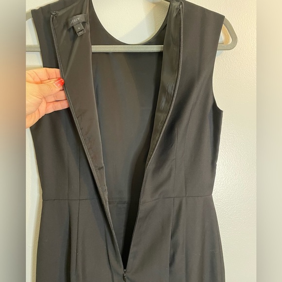 J CREW Wool Sheath Ruffle Dress Black Round Neckline Back Zip Lined SZ/0 - Picture 6 of 10